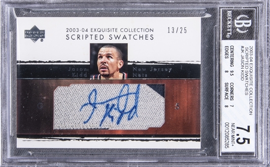 2003-04 UD "Exquisite Collection" Scripted Swatches #JK Jason Kidd Signed Card (#13/25) - BGS NM+ 7.5/BGS 9